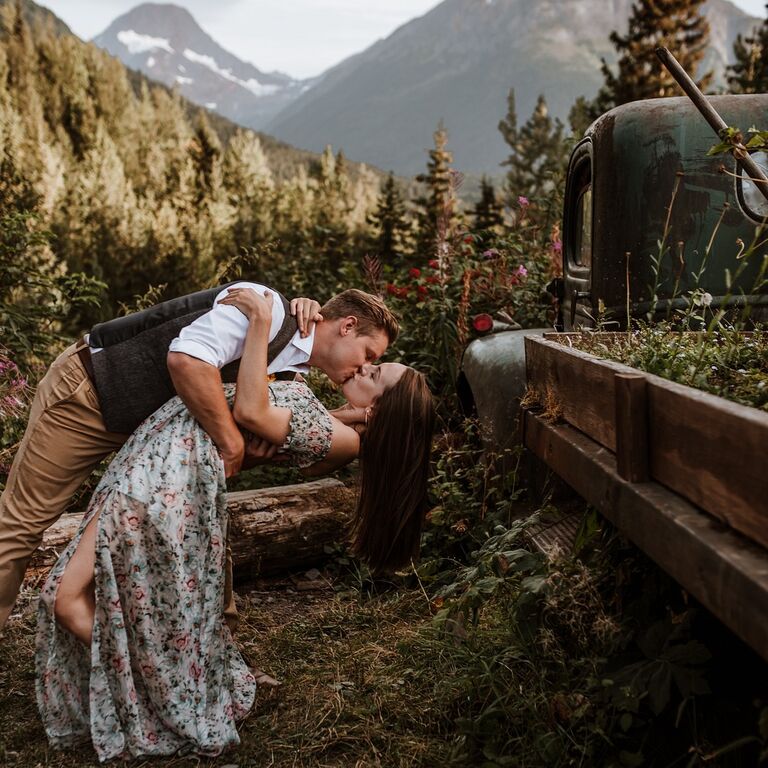 Mountaineering rustic wedding engagement photo