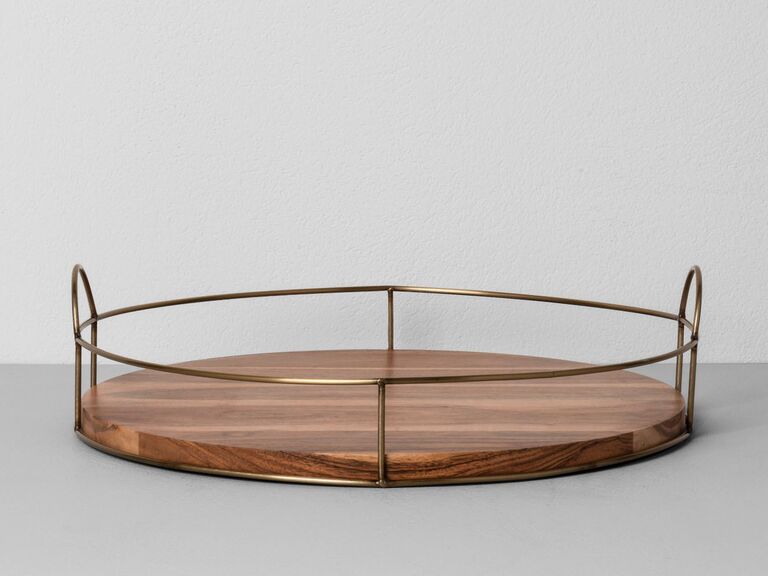 Wood and gold serving tray