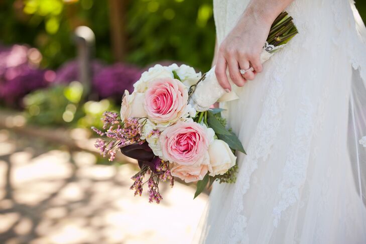 Lush pink roses were the focal point of Kristen's hand-tied bouquet.