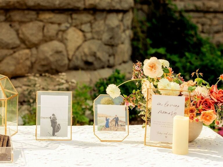 photo display in gold frames