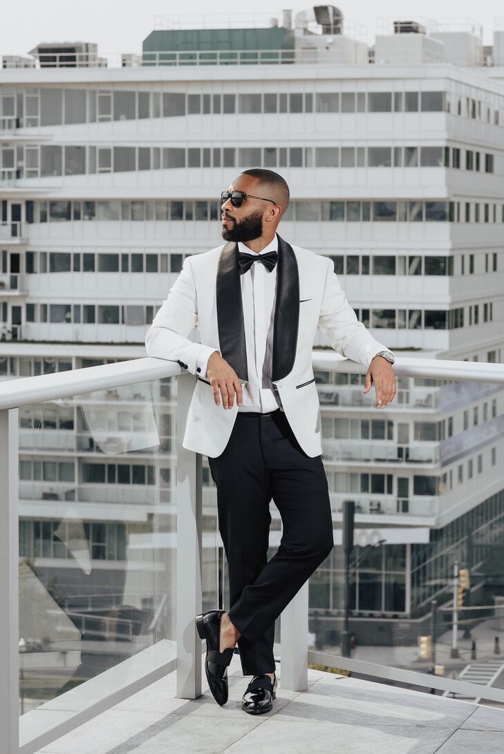 Dapper-Looking Groom in Black-and-White Tuxedo
