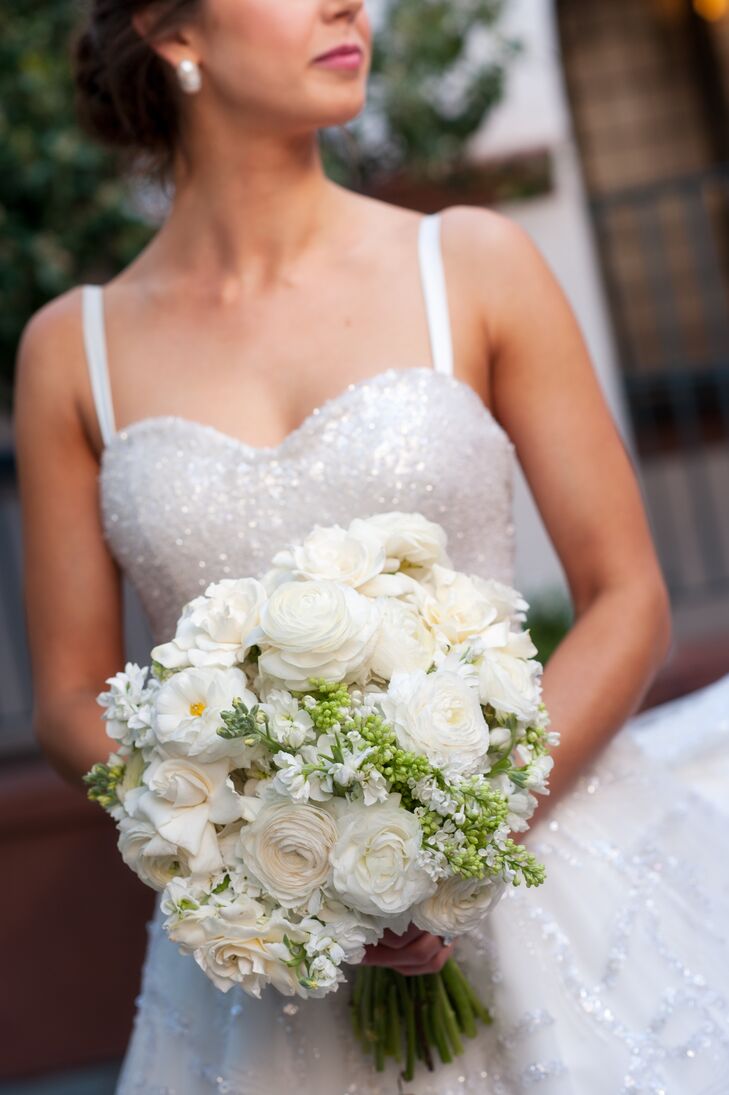 White Ranunculus, Rose and Gardenia Bouquet