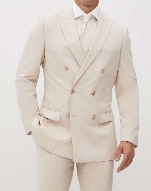 Suit Shop Men's Tan Double Breasted Suit Tuxedo - 4