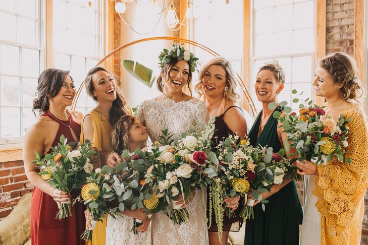 Eucalyptus and Bright Pincushion Flower Bouquets