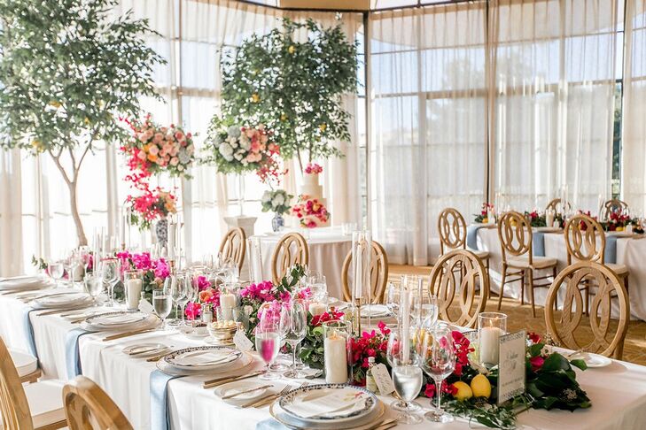 Glamorous Dining Tables with Colorful Flowers at The Resort At Pelican Hill in Newport Coast, CA