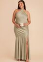 Birdy Grey Stephanie Matte Satin Dress in Moss Green Halter Bridesmaid Dress - thumbnail - 6