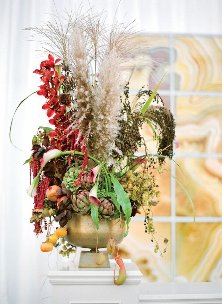 Fall-Themed Centerpiece with Artichoke and Fruit