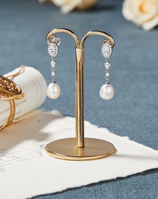 AW Bridal AW BRIDAL Cubic Zirconia Wedding Earrings Bridal Dangle Earrings for Women Pearl Stud Earrings for Brides Bridesmaid (Silver) Silver - 7