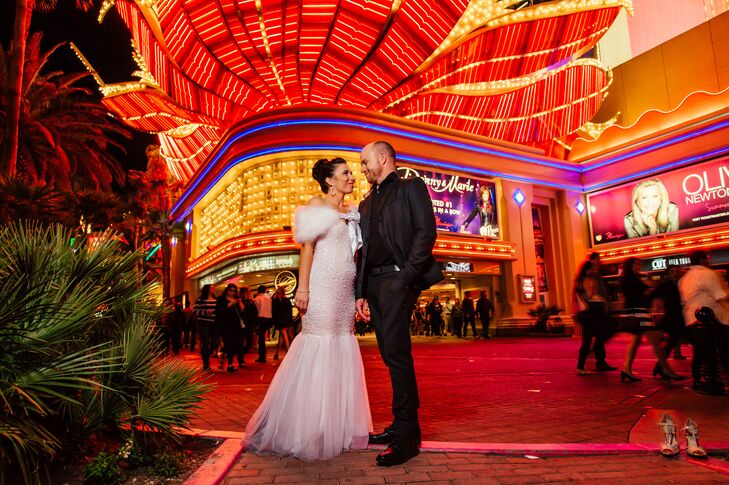 The couple wanted a low-key wedding day, so they opted to wing it for dinner and go where their guests wanted to go. They had a steak dinner and explored Las Vegas with their intimate group of friends.