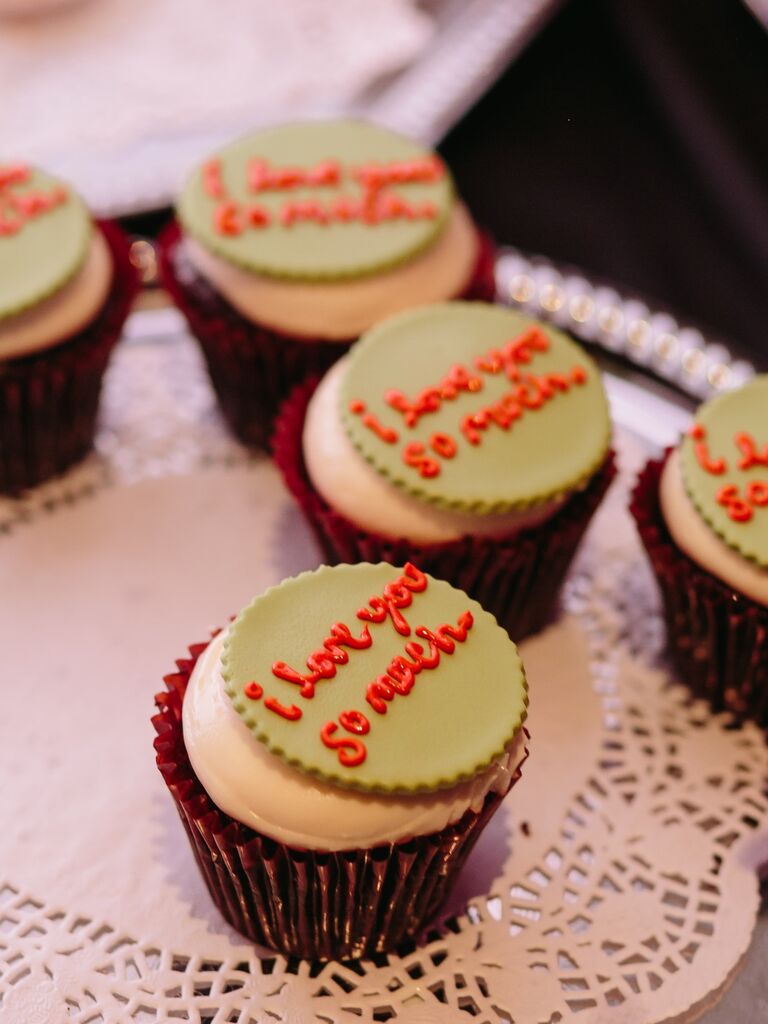 Cupcakes with a custom topper. 