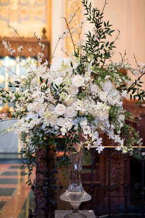 Luxe White Floral Arrangement in Clear Trumpet Vase