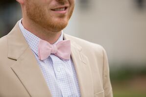 Pink Bow Tie and Window Pane Patterned Shirt
