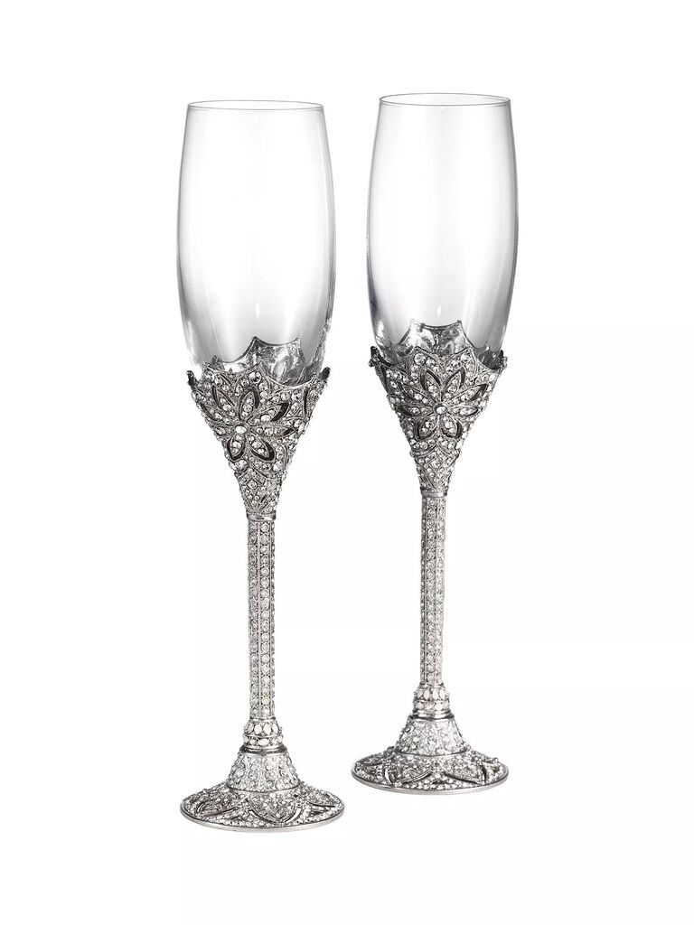 Swarovski crystal embellished wedding champagne flutes