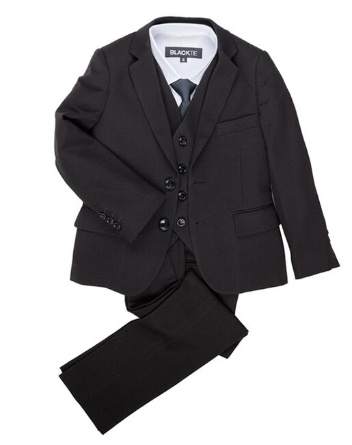 BLACKTIE "Liam" Onyx Black Suit (5-Piece Set) Flower Girl Dress and Ring Bearer Outfit - 7