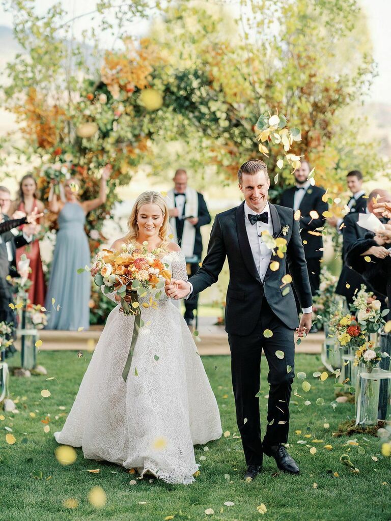 Leaf wedding send-off 
