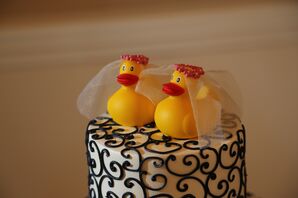 Whimsical Rubber Duckie Bride and Bride Cake Topper