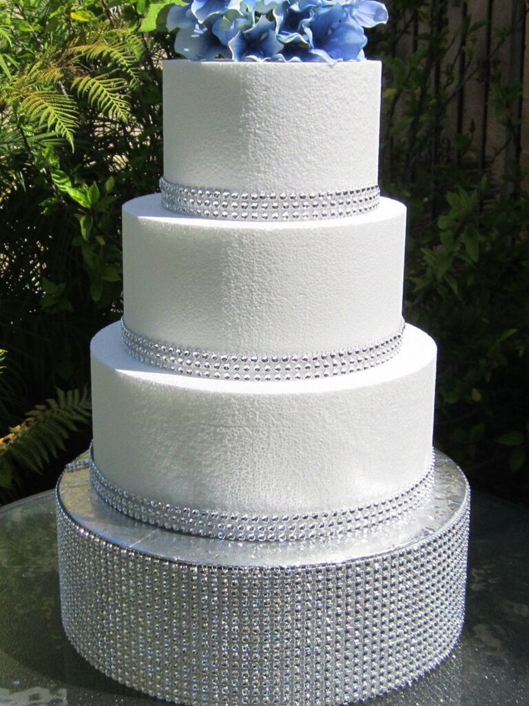 Sparkly round silver crystal wedding cake stand