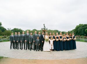 Navy Bridesmaids Dresses and Charcoal Groomsmen Tuxedos