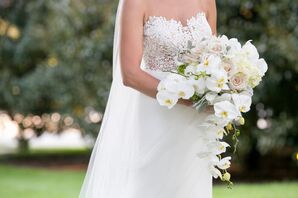 Blush and White Bouquet of Stephanotis, Dusty Miller, Roses and Hydrangeas