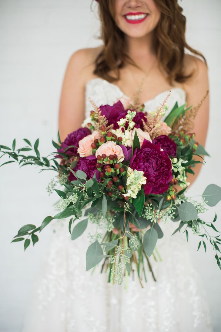 The fall-inspired bouquet and all the flower crowns were made by a family friend.