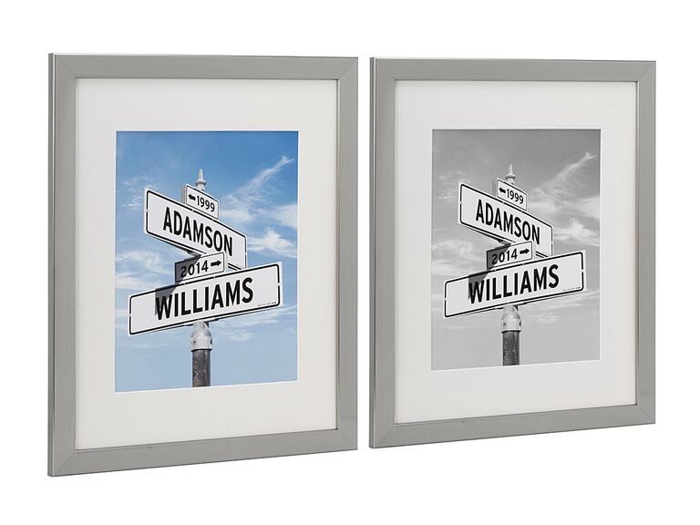 Custom street sign art in silver frame 25th anniversary gift
