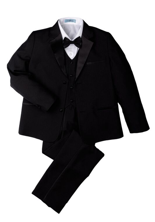 Little Tuxedos "Prodigy" Kids Black Tuxedo (5-Piece Set) Flower Girl Dress and Ring Bearer Outfit - 6
