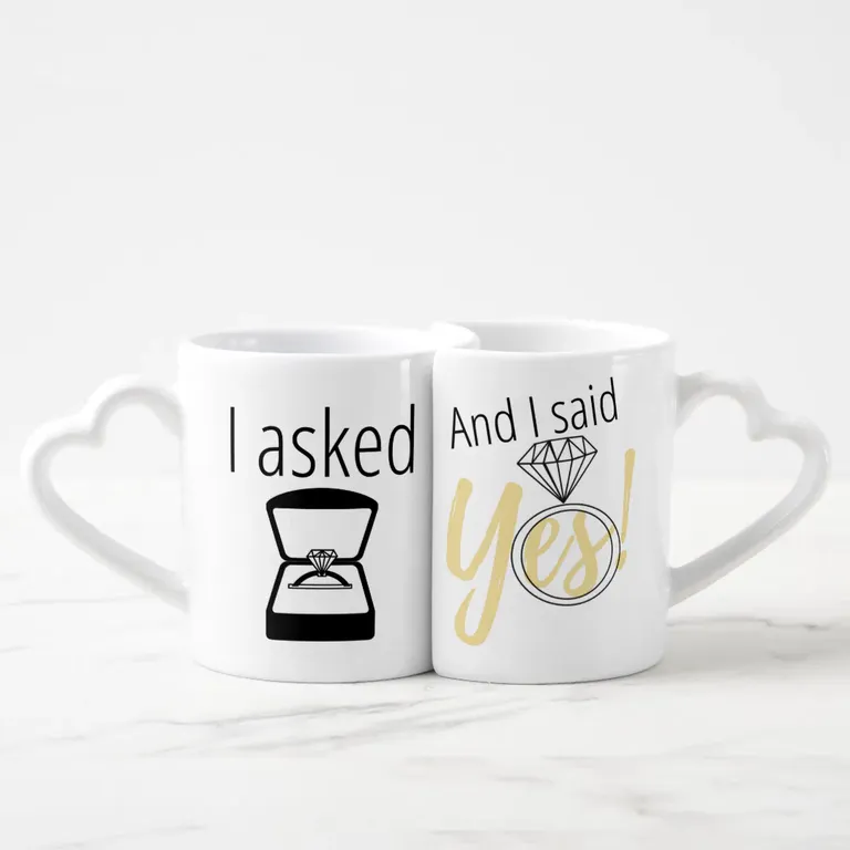'I asked and I said yes' engagement photo mug set prop