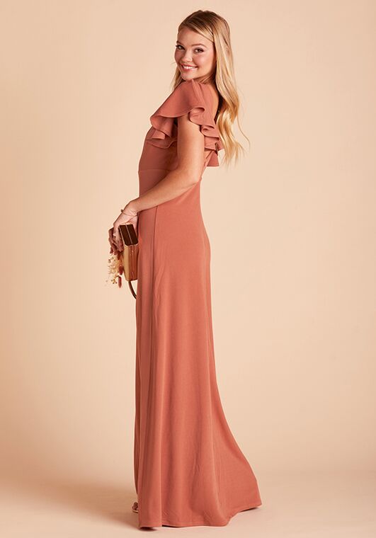 Birdy Grey Hannah Crepe Dress in Terracotta V-Neck Bridesmaid Dress - 3