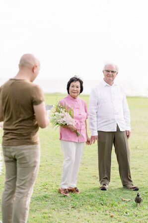 Bride and Groom at Casual Hawaii Vow Renewal Ceremony With Officiant