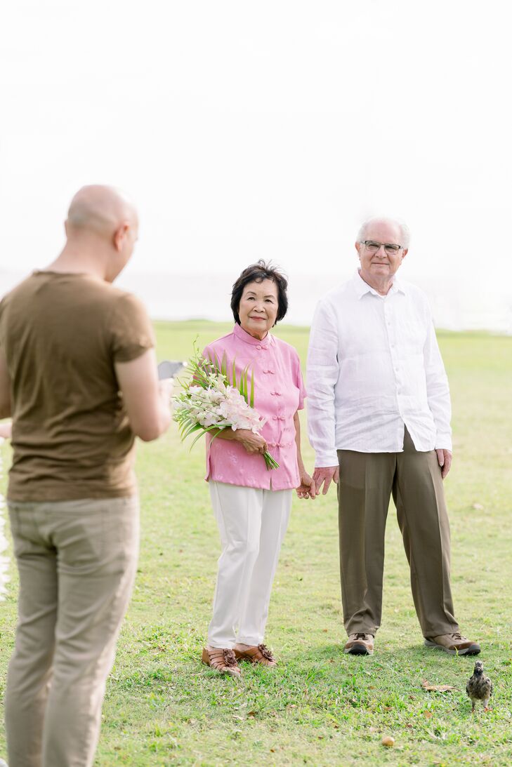 Bride and Groom at Casual Hawaii Vow Renewal Ceremony With Officiant