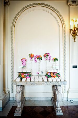 Jewel Tone Flower Escort Card Display