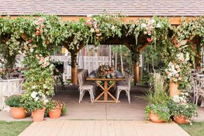 Garden-Rose-Draped Reception Space