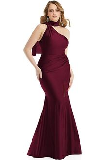 Dessy Group Scarf Neck One-Shoulder Stretch Satin Mermaid Dress with Slight Train - CS109 One Shoulder Bridesmaid Dress