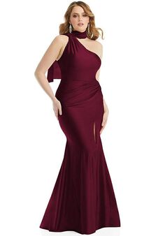 Dessy Group Scarf Neck One-Shoulder Stretch Satin Mermaid Dress with Slight Train - CS109 One Shoulder Bridesmaid Dress