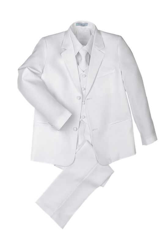 Little Tuxedos "Mason" Kids White Suit (5-Piece Set) Flower Girl Dress and Ring Bearer Outfit - 1