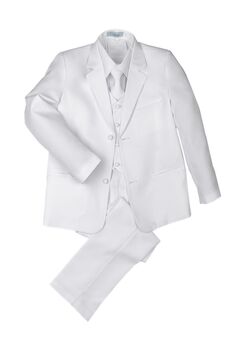 Little Tuxedos "Mason" Kids White Suit (5-Piece Set) Flower Girl Dress and Ring Bearer Outfit