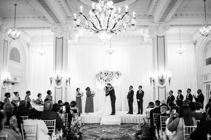 “Since Rob is Catholic, and I’m Christian, we knew we wanted to have a ceremony that was nondenominational but still expressed love as a gift from God that should be cherished,” Rachel says. The couple’s friend, who previously officiated their courthouse marriage, wrote the ceremony, quoting the couple’s favorite Shakespearean sonnet. “We also included our own vows, which were so touching and funny at times—I promised never to watch 'Game of Thrones' without Rob. We could feel the love of our family and friends embracing us as we made these lifelong promises to each other.”