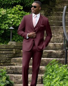 BLACKTIE SHARKSKIN Brick Wedding Suit Red Tuxedo