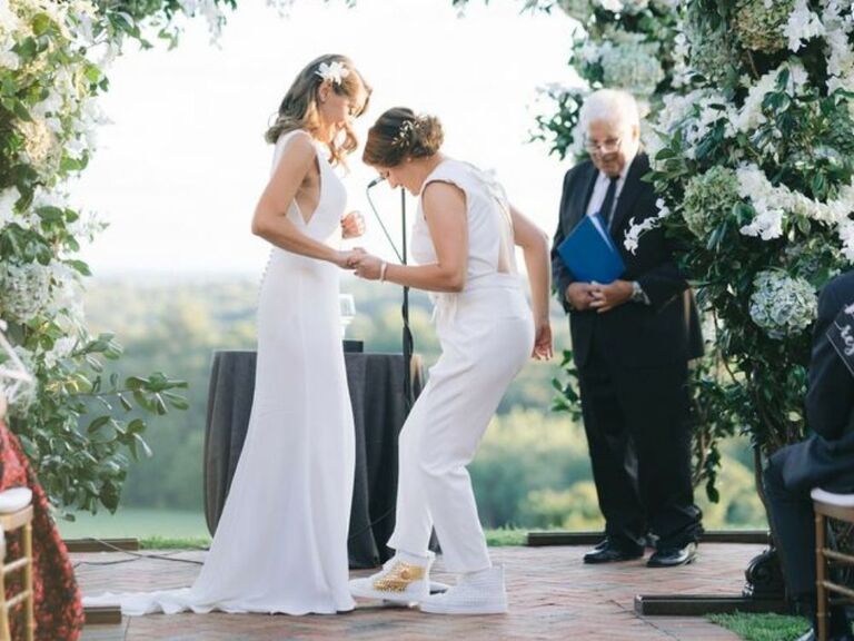 bride breaking glass at wedding