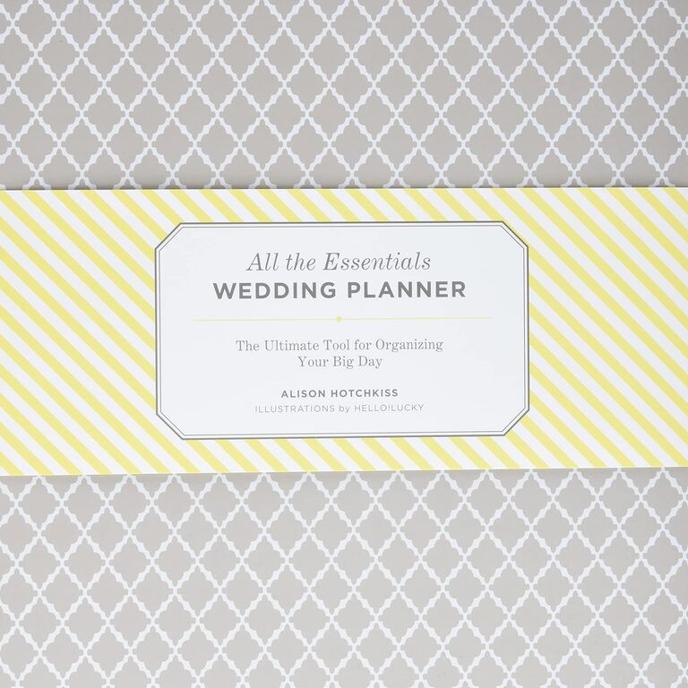 alison hotchkiss essential wedding planner book with gray and yellow patterned cover