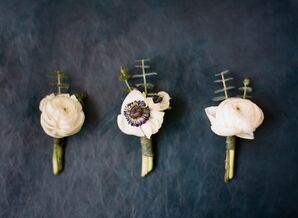 Simple White Anemone and Ranunculus Boutonnieres