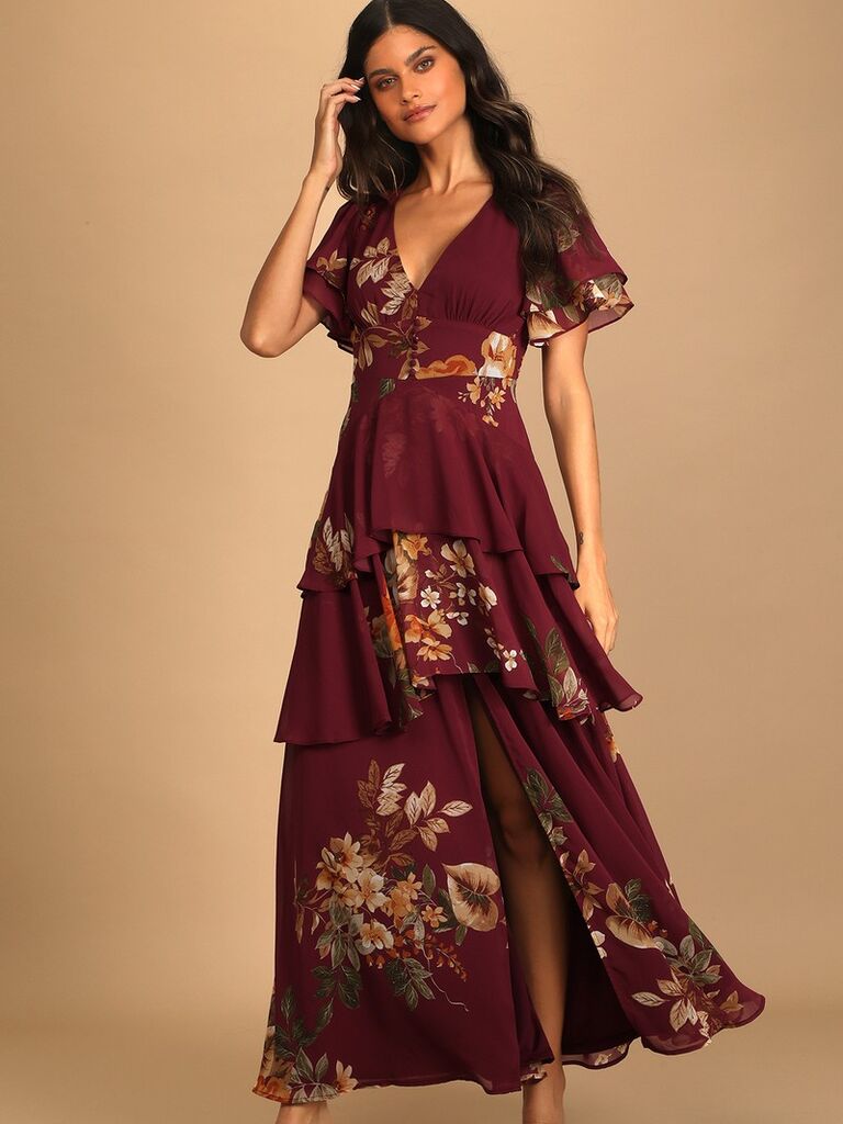 Burgundy floral mother-of-the-bride dress from Lulus