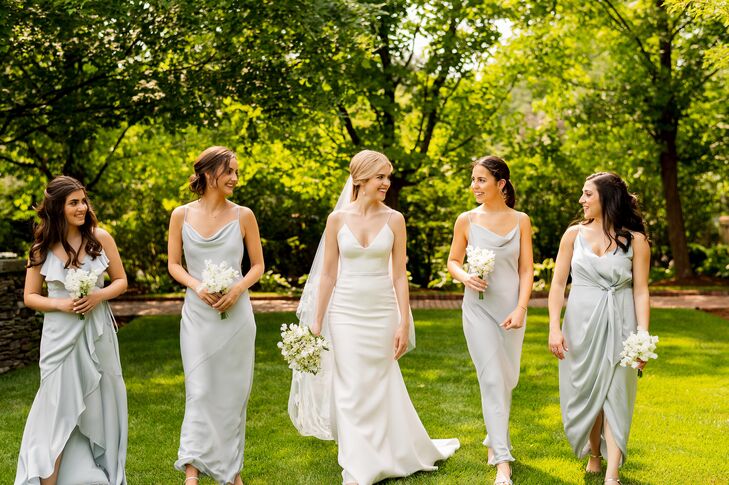 Bridesmaids in Long Pale Blue Bridesmaid Dresses