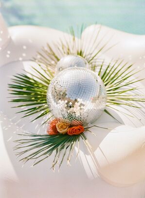 Disco Ball Décor in Pool at Palm Springs Wedding