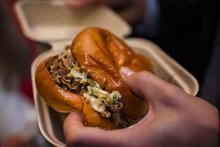 The bride and groom wanted a reception that felt personal and was also an ode to their time in San Francisco. According to the bride, ordering late night snacks from a food truck was very "them."