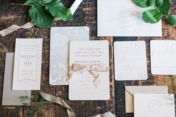Since Melissa is an invitation designer, the stationery was the most exciting part of the planning process. “Creating wedding suites for brides across the country on a daily basis made it very difficult to make any decisions for my own stationery,” she says. She knew gold foil and florals were a must, and from there. She tried to keep it classic and fresh while thinking “that this was a great opportunity to show my loved ones what I do every day.”