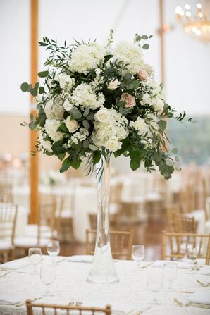 Tall Eucalyptus, Rose and Hydrangea Centerpieces