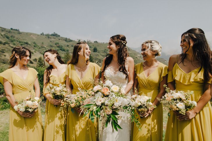 Yellow Bridesmaid Dresses and Wildflower Bouquets
