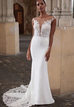 Sleeveless Deep V-neck Illusion Neckline A-line Wedding Dress