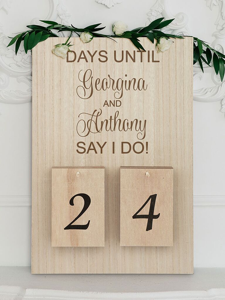 Personalized wooden countdown calendar engagement gift from parents